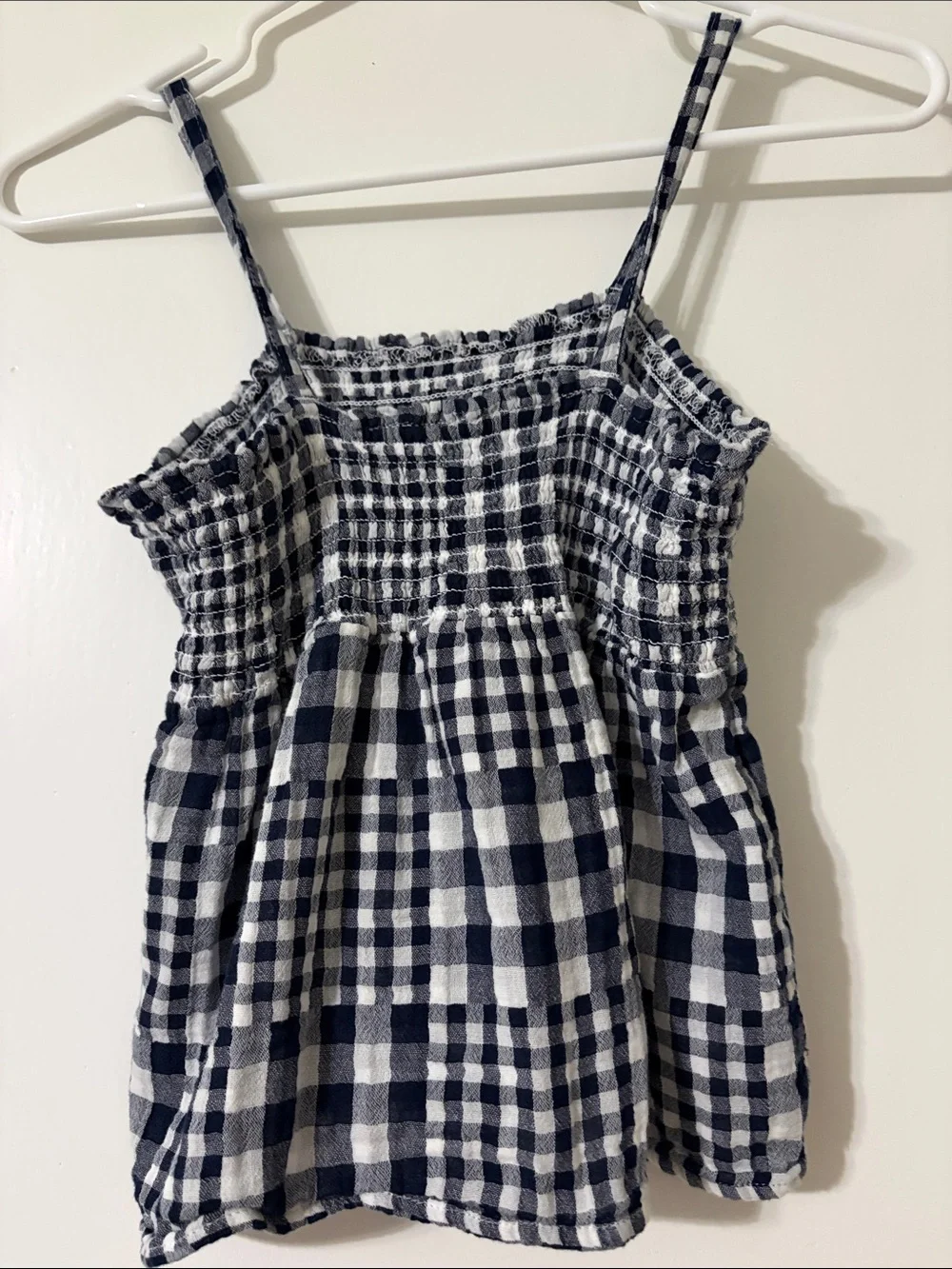 Old Navy Navy and White Gingham Smocked Spaghetti Strap Top